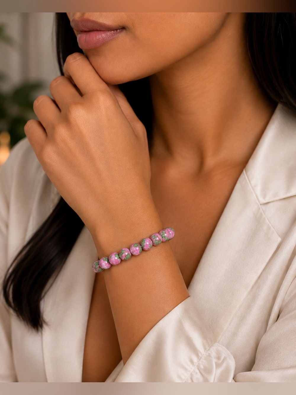 Pink Floral Beaded Bracelet